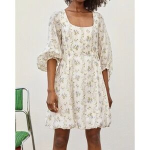 H&M Brock Collection Lyocell Puff Sleeve Mini Dress Lilac Floral XL
